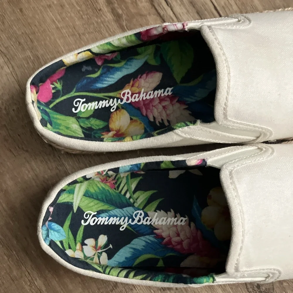 Tommy Bahama Shoes Womens 9 Cream Tropical Espadrilles‎ Slides Sneakers Mules